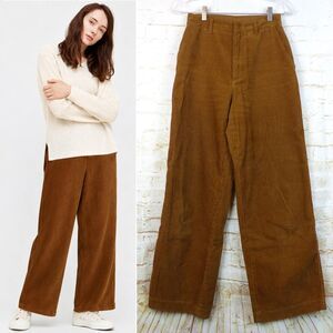 Uniqlo Trousers Womens 0 Brown Corduroy High Waist Wide Straight 420343 Gorpcore